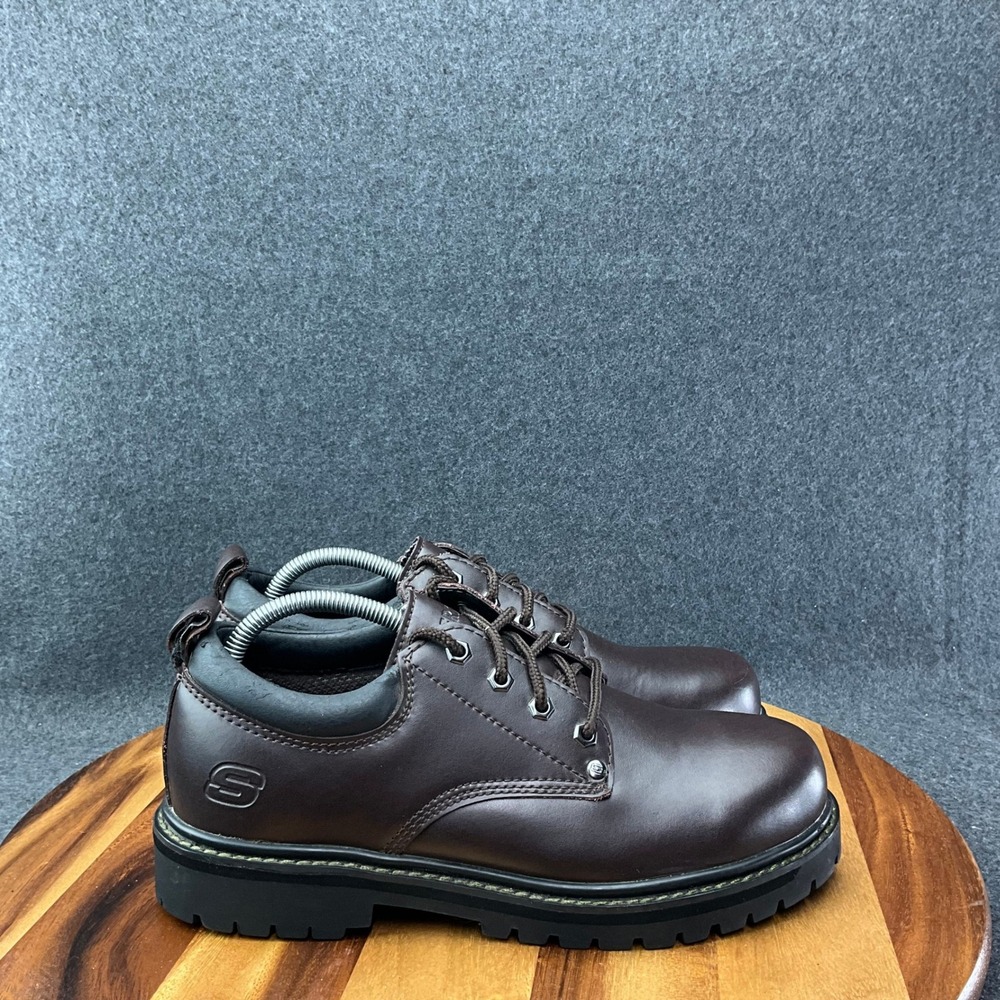 Skechers Men's Alley Cats Oxford Lace Up Work Shoes Brown Leather 7111 Sz 9 Y2K